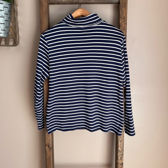 LL Bean Navy and Cream Stripped Supima Cotton Turtleneck Top - Picture 2 of 4
